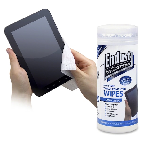 Endust Tablet and Laptop Cleaning Wipes, Unscented, 70/Tub - 12596