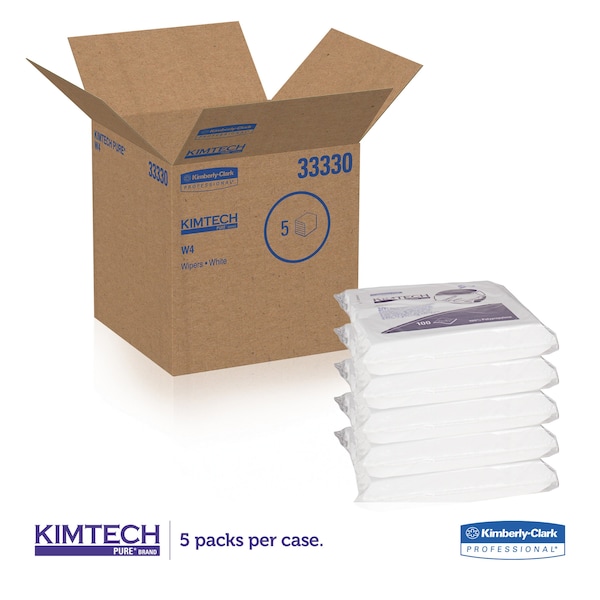 Kimtech W4 Critical Task Wipers, Flat Double Bag, 12x12, White, PK500 - 33330