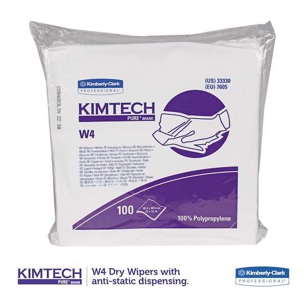Kimtech W4 Critical Task Wipers, Flat Double Bag, 12x12, White, PK500 - 33330