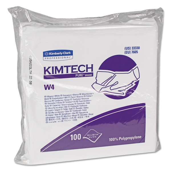 Kimtech W4 Critical Task Wipers, Flat Double Bag, 12x12, White, PK500 - 33330
