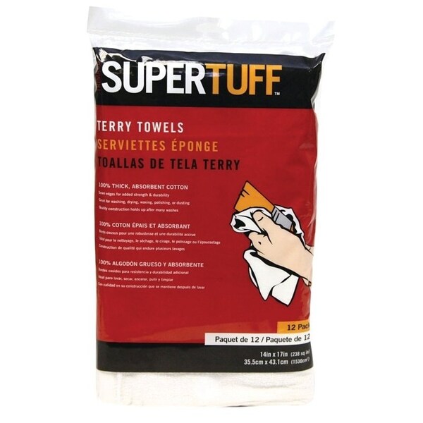 Trimaco SuperTuff Terry Towel, 17 in L, 14 in W, Cotton, White - 10750