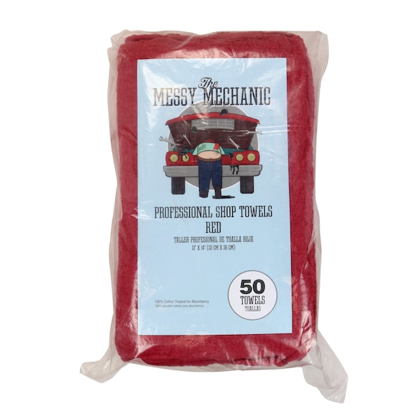 Monarch Brands Shop Towels, 12in x 14in - Red, 50PK - PNP-STB50-BG