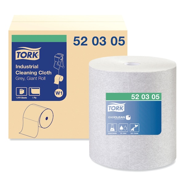 Tork Industrial Cleaning Cloths, 1-Ply, 12.6 x 13.3, Gray, 1,050 Cloths - 520305