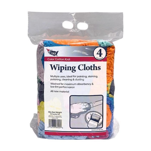 Paint Usa Paint USA Assorted Colors Cotton Knit Wiping Rags 4 lb 1 pk - 6405BL0510DUSA