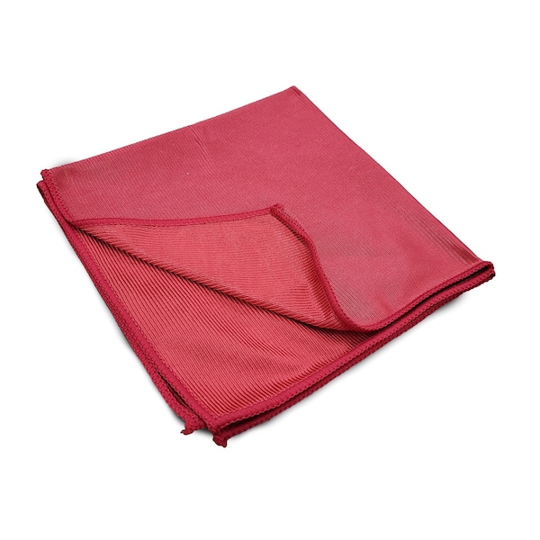 R & R Textile Mills, Inc. Glass Cleaning Rag, 16"x16", Microfiber, Red, PK 12 - WW73040 - RED