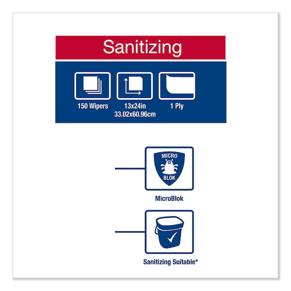 Tork Tork Odor Resistant Foodservice Cleaning Cloth White Self Dispensing, Antimicrobial, 1 x 150 Cloths - 192191