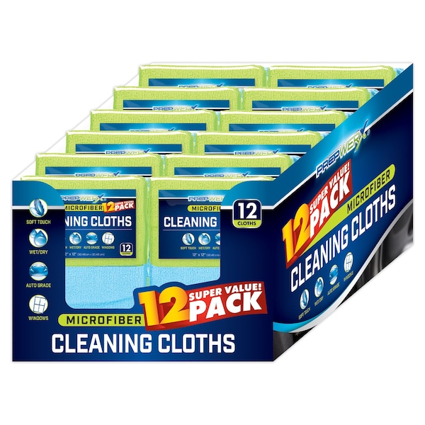 Prepwerx Microfiber Cloth 12x12 Blue Green, PK 12 - 132-072015