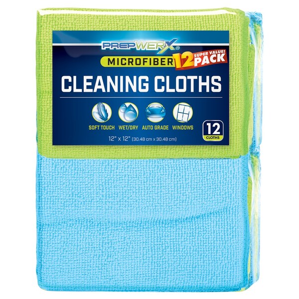 Prepwerx Microfiber Cloth 12x12 Blue Green, PK 12 - 132-072015