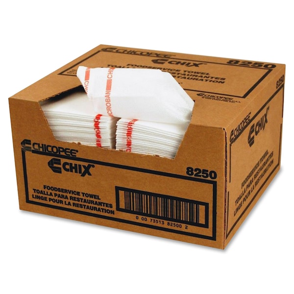 Chicopee 13x21 Foodservice Medium Duty White With Red Stripe Towel, PK150 - 8250