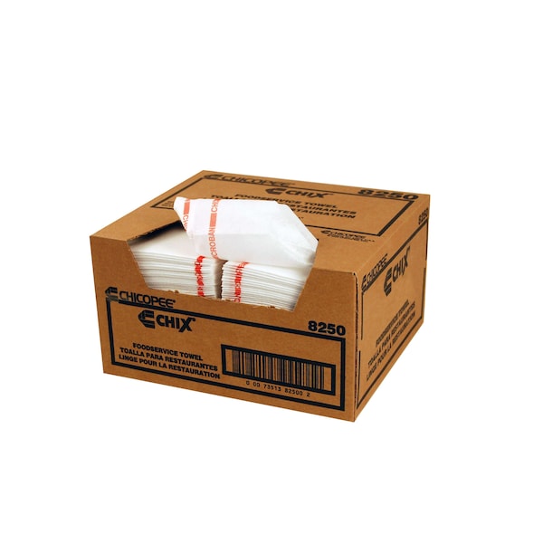 Chicopee 13x21 Foodservice Medium Duty White With Red Stripe Towel, PK150 - 8250