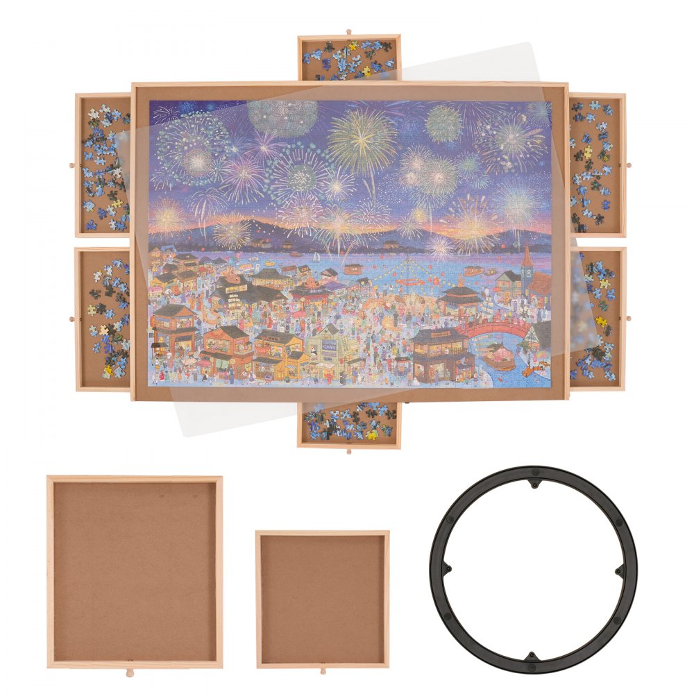 VEVOR 2000 Piece Puzzle Board with 6 Drawers and Cover, 40.2"x29.4" Rotating Wooden Jigsaw Puzzle Plateau, Portable Puzzle Accessories for Adult, Puzzle Organizer & Puzzle Storage System, Gift for Mom - ZMPTB2000J001G4QEV0