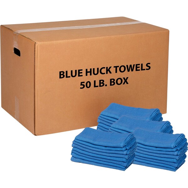 Global Industrial 50 Lb. Box 100% Cotton Huck Towels, Blue - 670232