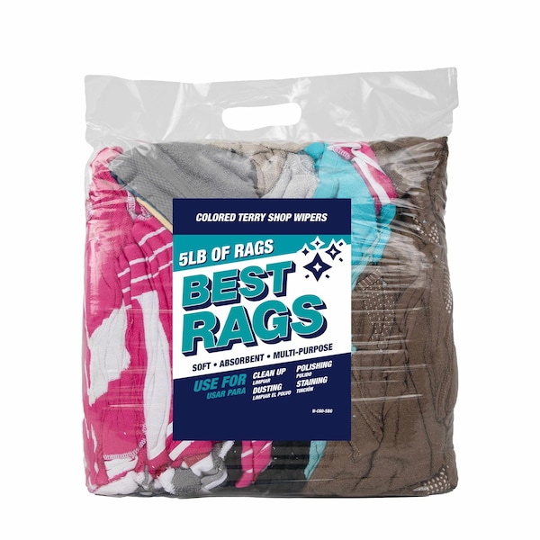 Monarch Shop Towel Size Terry Wipers - COLORED  5 lb bag - N-C60-5BG