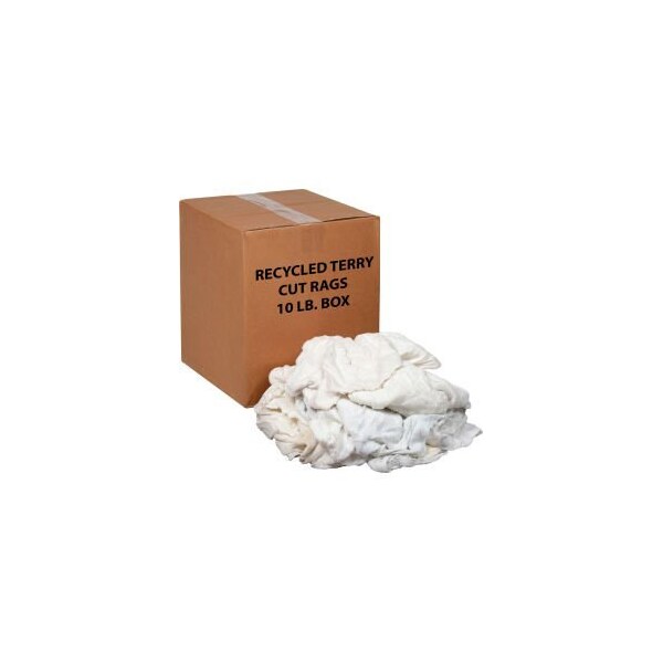 Monarch Brands Premium Recycled White Cotton Terry Cut Rags 10 Lb. Box - R020-W54-PU*10