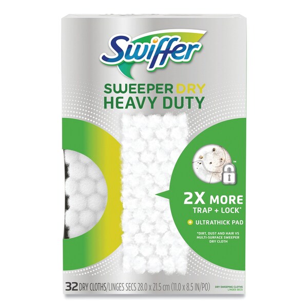 Swiffer Heavy-Duty Dry Refill Cloths, White, 11 x 8.5, 32PK - 77198