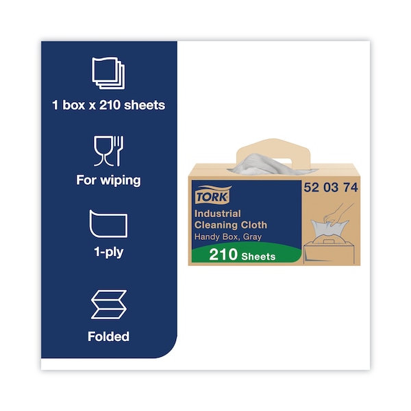 Tork Tork Industrial Cleaning Cloth Gray W7, One-at-a-Time Dispensing, 1 x 210 Cloths, 520374 - 520374