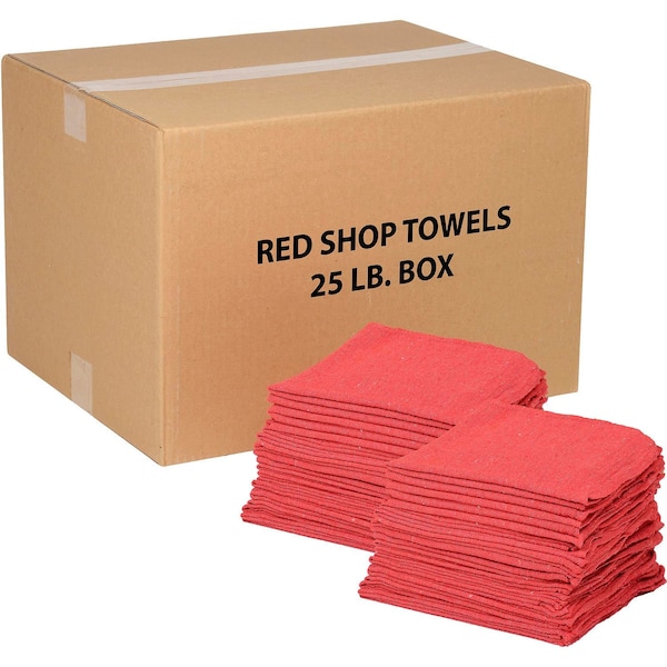 Global Industrial 25 Lb. Box 100% Cotton Shop Towels, Red - 670228