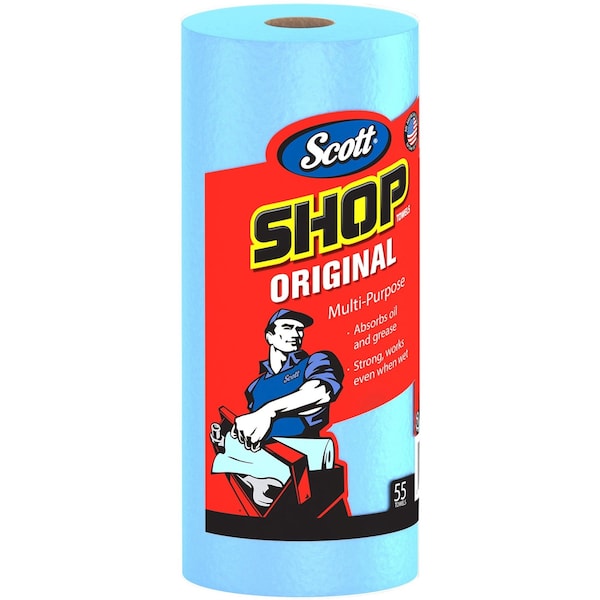 Scott Multipurpose Shop Roll Towels 10.40" x 11", Blue, 55 Sheets/Roll, 12 Rolls - 75147CT