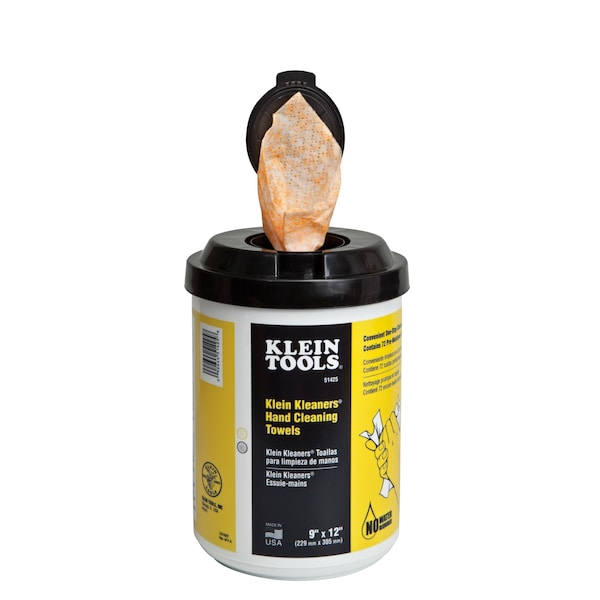 Klein Tools Klein Kleaners Hand Cleaning Towels, 72 Towels Per Container, Bucket, 9 in x 12 in - 51425