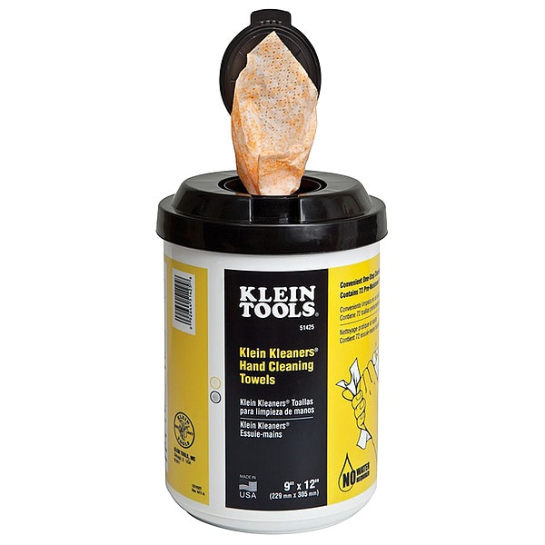 Klein Tools Klein Kleaners Hand Cleaning Towels, 72 Towels Per Container, Bucket, 9 in x 12 in - 51425