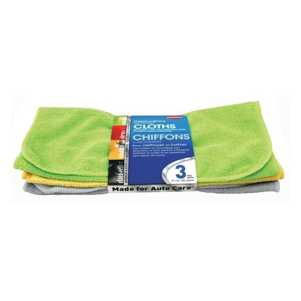 Carrand Microfiber Cloth Wipe 12" x 16", Gray, Blue, Yellow, 3PK - 40061