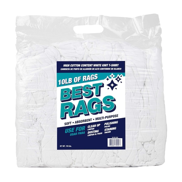 Monarch T-Shirt Cleaning Rags - White - New - 10 lb Bag - N2-W43-10BG