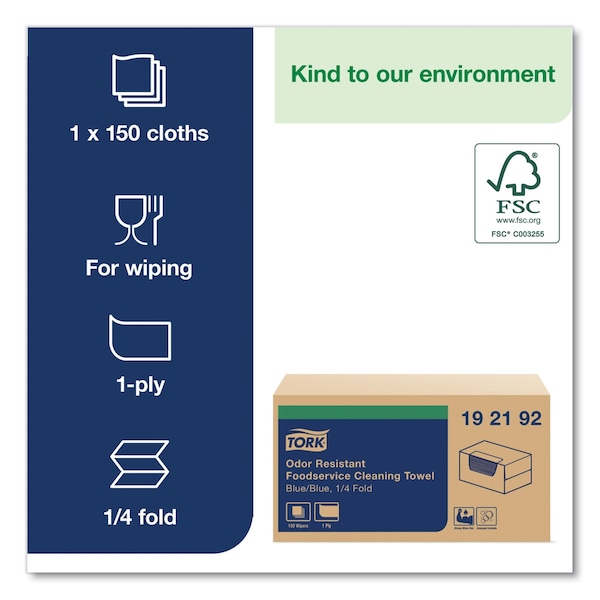Tork Foodservice Cloth, 13 x 24, Blue, 150PK - 192192
