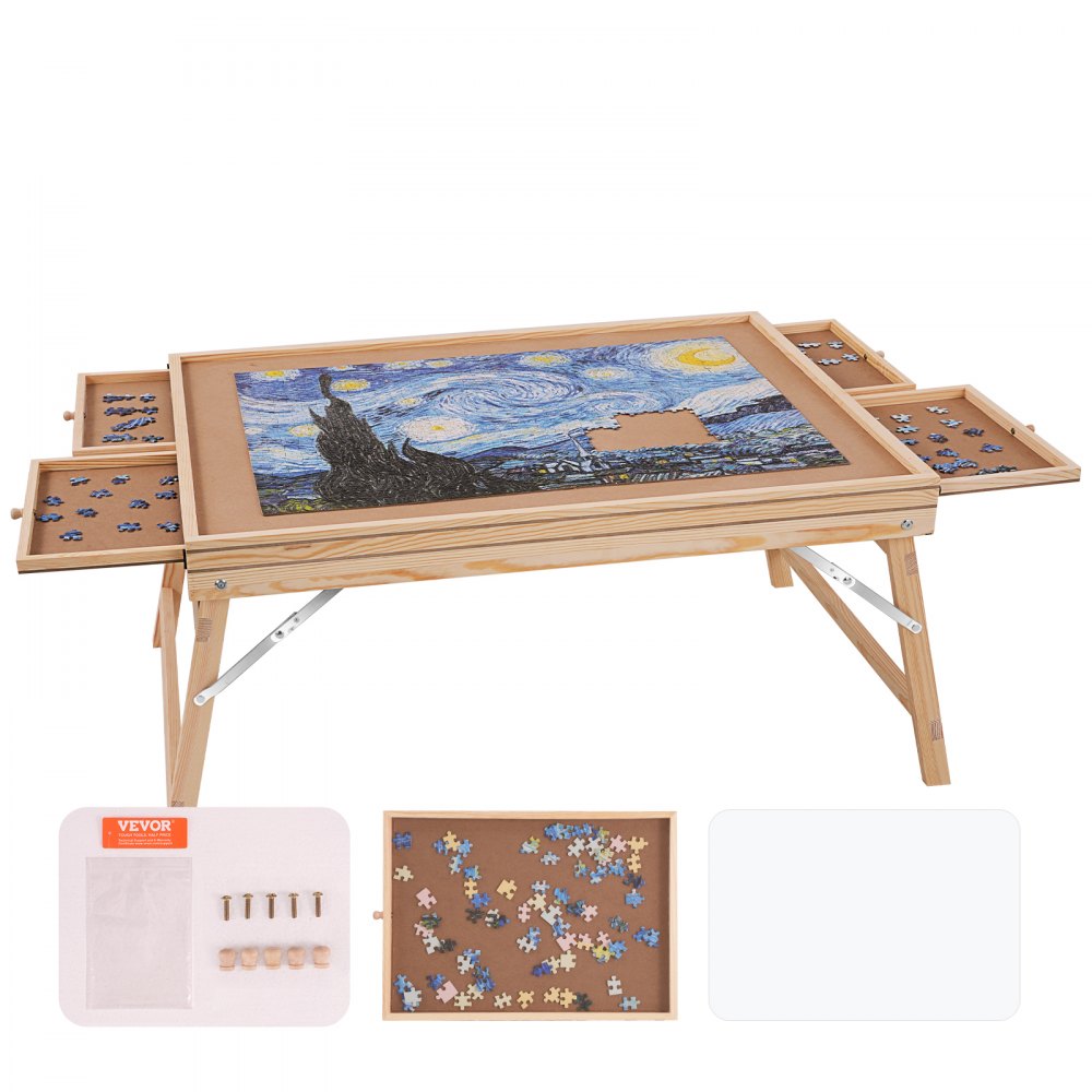VEVOR 1500 Piece Puzzle Table with Folding Legs, 4 Drawers and Cover, 32.7"x24.6" Wooden Jigsaw Puzzle Plateau, Puzzle Accessories Board for Adults, Puzzle Organizer Storage System, Gift for Mom - PTZ1500JZDT0Z4GTLV0