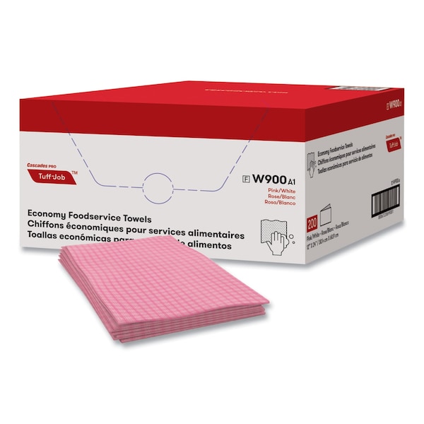 Cascades Pro Tuff-Job Foodservice Towels, 12 x 24, Pink/White, 200PK - W900