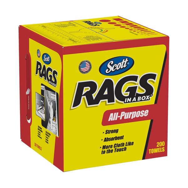Scott Scott Rags In A Box, 10" x 12", White, 200/Box, 8 Boxes/Case - KW143