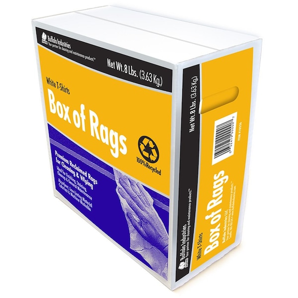 Buffalo Industries 8 Lb  White Tee Shirt Rags - 10526