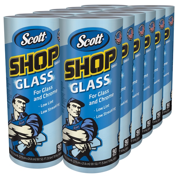 Kimberly-Clark Professional Scott Shop Towels Glass (32896), Blue Shop Towels for Glass and Mirrors, 90 Towels/Roll, 12 Rolls - 32896