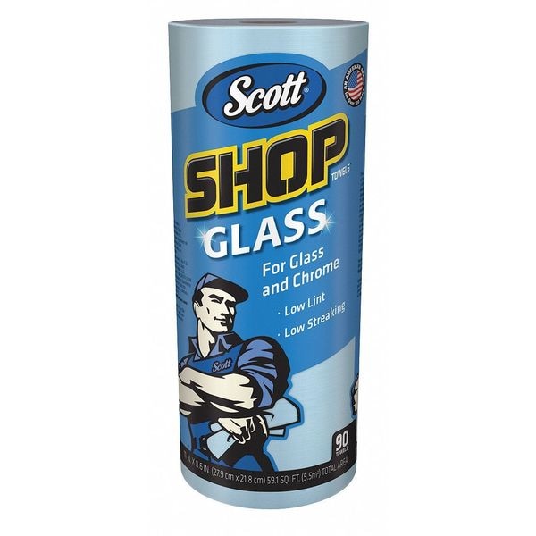Kimberly-Clark Professional Scott Shop Towels Glass (32896), Blue Shop Towels for Glass and Mirrors, 90 Towels/Roll, 12 Rolls - 32896