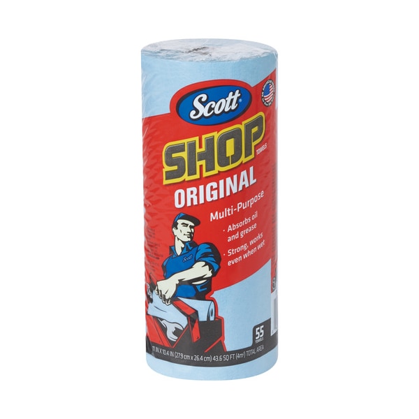 Scott Scott Shop Towel Rolls, 11" x 10.4", Blue, 55/Roll, 12 Rolls/Case - KW145