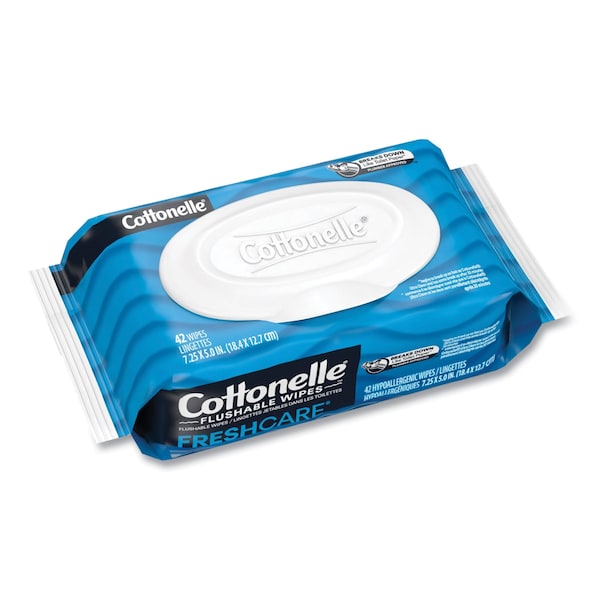 Cottonelle Fresh Care Flushable Cleansing Cloths, 1-Ply, 3.75 x 5.5, White, 42PK - 36734