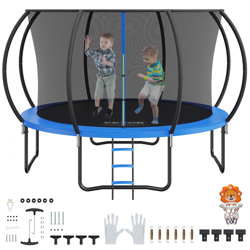 VEVOR 12FT Trampoline, 400 lbs Trampoline with Enclosure Net, Ladder, and Curved Pole, Heavy Duty Trampoline with Jumping Mat and Spring Cover Padding, Outdoor Recreational Trampolines for Kids Adults - YXBC12YCHWYX9F0WRV0