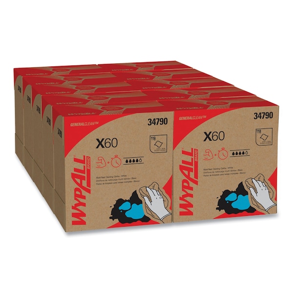 Wypall GeneralClean X60 Multi-Task Cleaning Cloths, Pop-Up Box, White (118 Sheets/Box, 10 Boxes/Case) - 34790CT