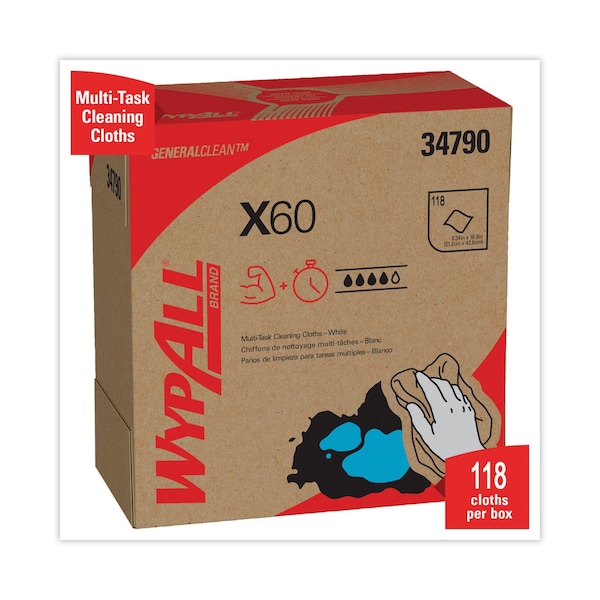 Wypall GeneralClean X60 Multi-Task Cleaning Cloths, Pop-Up Box, White (118 Sheets/Box, 10 Boxes/Case) - 34790CT