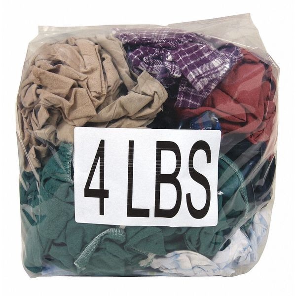 Zoro Select Recycled Cotton Cloth Rag 4 lb. 7-9/10" x 9-4/5", Assorted - G350004BG