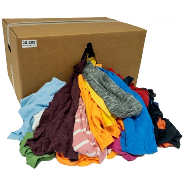 Absorbents Midwest Reclaimed Mulitcolored T-Shirt Rags, 25lb Box - 20-202-B