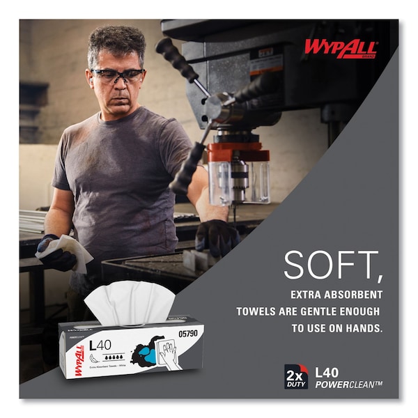 Wypall L40 Towels, POP-UP Box, White, 16 2/5 x 9 4/5, 100/Box, PK9 - 5790