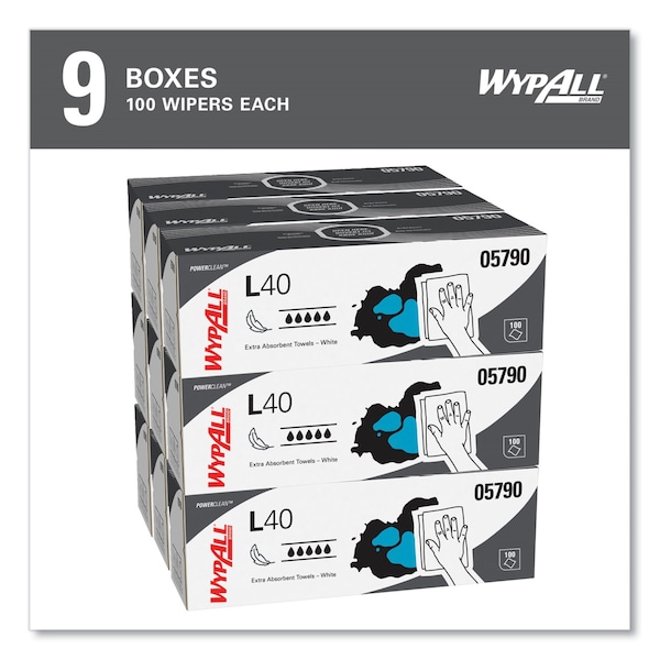Wypall L40 Towels, POP-UP Box, White, 16 2/5 x 9 4/5, 100/Box, PK9 - 5790