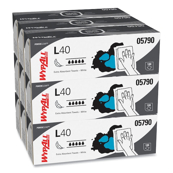 Wypall L40 Towels, POP-UP Box, White, 16 2/5 x 9 4/5, 100/Box, PK9 - 5790
