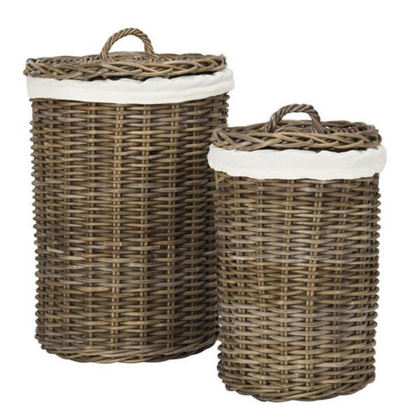 Safavieh 25.5 x 16.9 x 16.9 in. Millen Rattan Round Laundry Baskets, Natural - Pack of 2 - HAC6001A