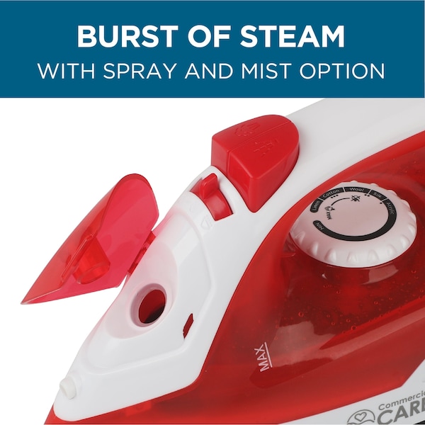 Commercial Care Steam Iron, Self-Cleaning Steamer for Clothes with Nonstick Soleplate - CCSI100
