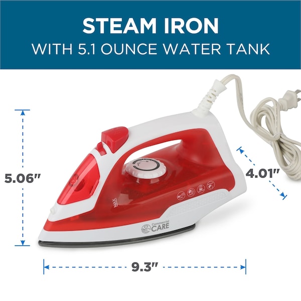 Commercial Care Steam Iron, Self-Cleaning Steamer for Clothes with Nonstick Soleplate - CCSI100