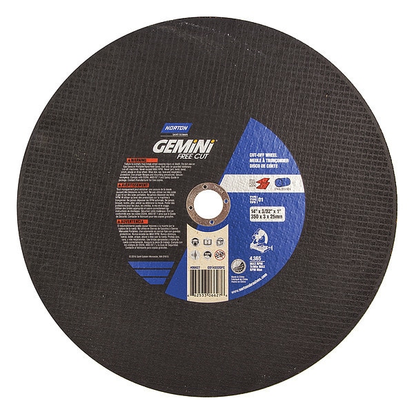 Norton Abrasives CutOff Whl, Gemini, 14"x7/64"x1", 4365rpm - 66253306627

Norton Abrasivos Rueda de corte, Géminis, 14"x7/64"x1", 4365rpm - 66253306627