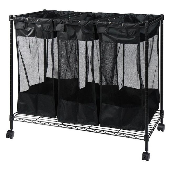 Oceanstar Oceanstar HGTBS1767 Triple Storage Organizer & Laundry Sorter; Black - HGTBS1767