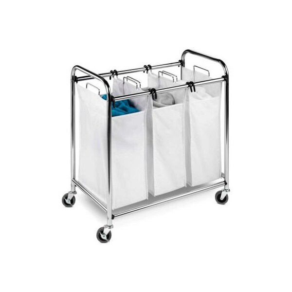 Honey Can Do International. Heavy-Duty Triple Section Laundry Sorter, Chrome, Steel/Cotton/Plastic - SRT-01235