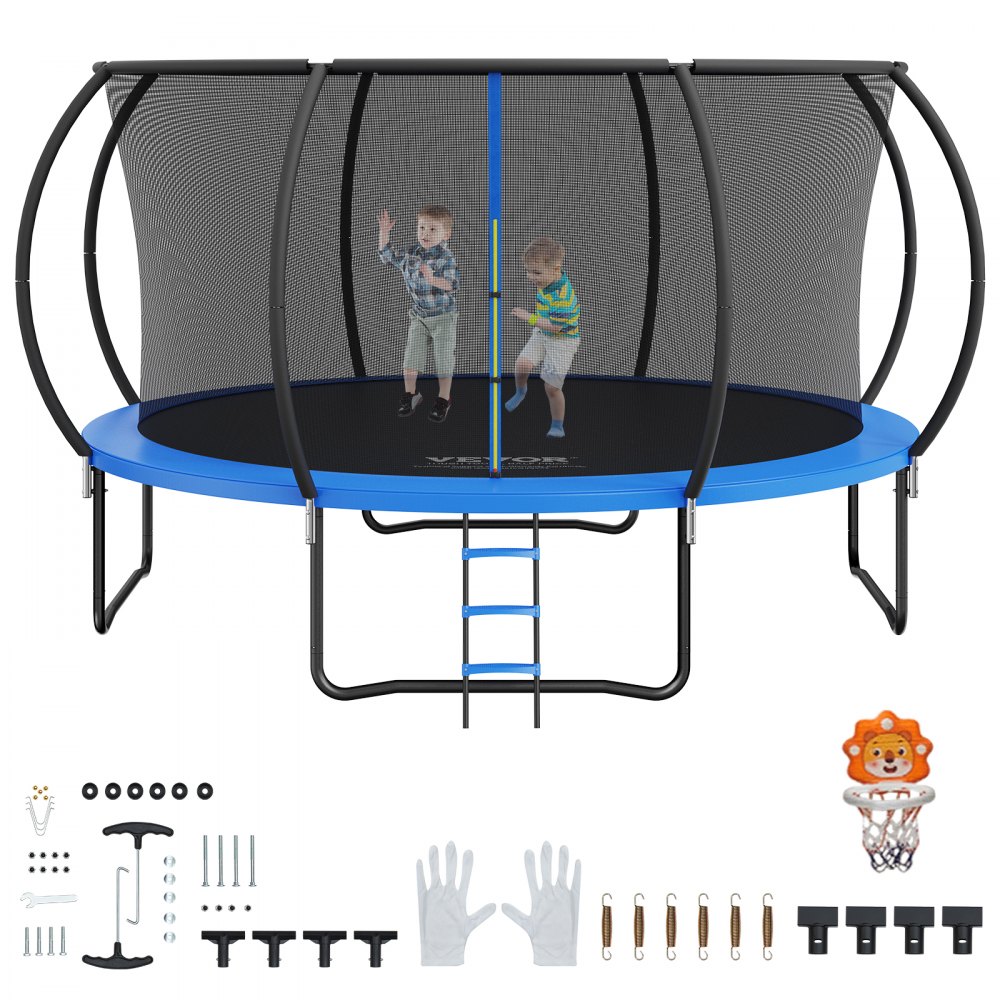 VEVOR 14FT Trampoline, 450 lbs Trampoline with Enclosure Net, Ladder, and Curved Pole, Heavy Duty Trampoline with Jumping Mat and Spring Cover Padding, Outdoor Recreational Trampolines for Kids Adults - YXBC14YCHWYXD8MMPV0